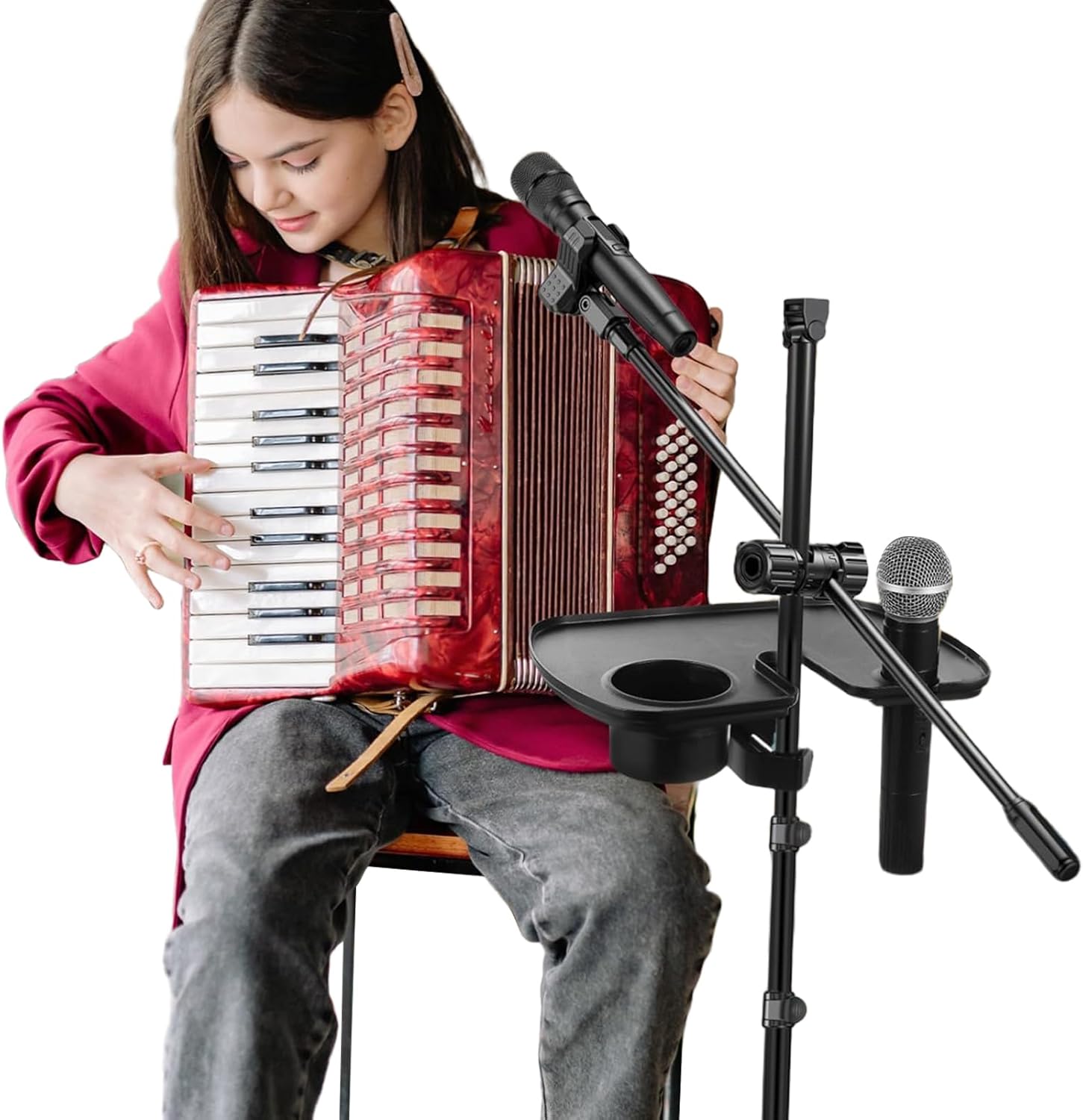 マイクスタンド用ドリンクホルダー | 配信用アタッチメントシェルフ,スタジオや録音配信演奏向けの滑り止め機能付きマイクスタンドトレイ