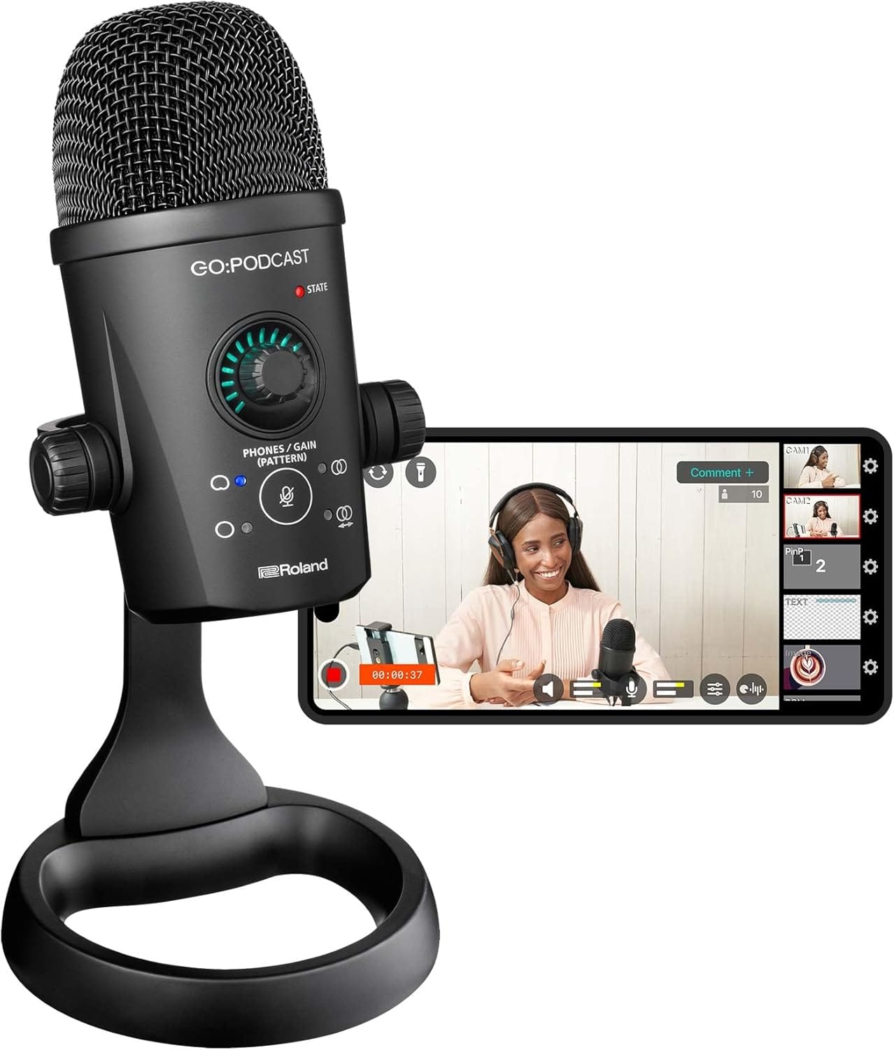 Roland ローランド GO:PODCAST iPhone15やAndroidスマホとPC・Mac対応 指向性切り替え可能 コンテンツクリエーター・ストリーマー/配信者やテレワーク向け USBコンデンサーマイク 配信をレベルアップするアプリ付き