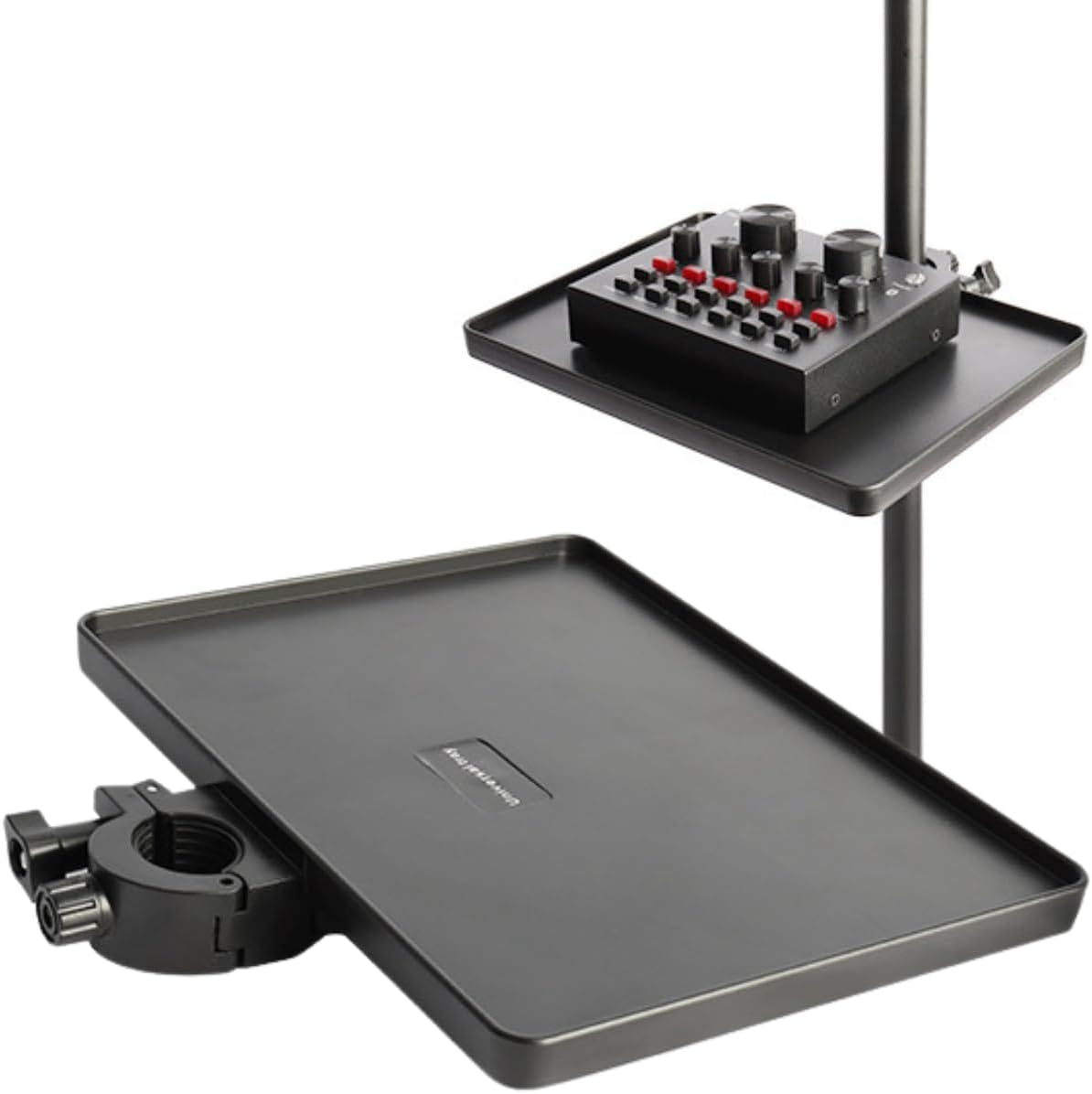 HINH マイクスタンドトレイ レコーディング ライブ配信 ストリーミング 録音用 音響 マイクスタンドアクセサリー エフェクター置き 三脚 調整可能 クランプオンラックトレイ 交換用ゴムパッド付き