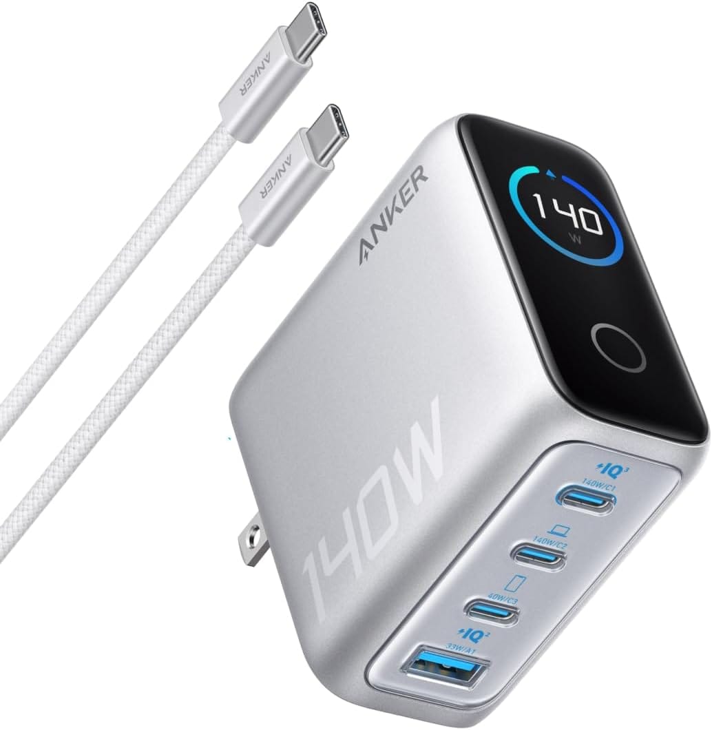 Anker Charger (140W, 4 Ports) with USB-C & USB-C ケーブル シルバー【PSE技術基準適合/折りたたみ式プラグ】MacBook PD対応Windows PC iPad iPhone Galaxy Android スマートフォン ノートPC 各種