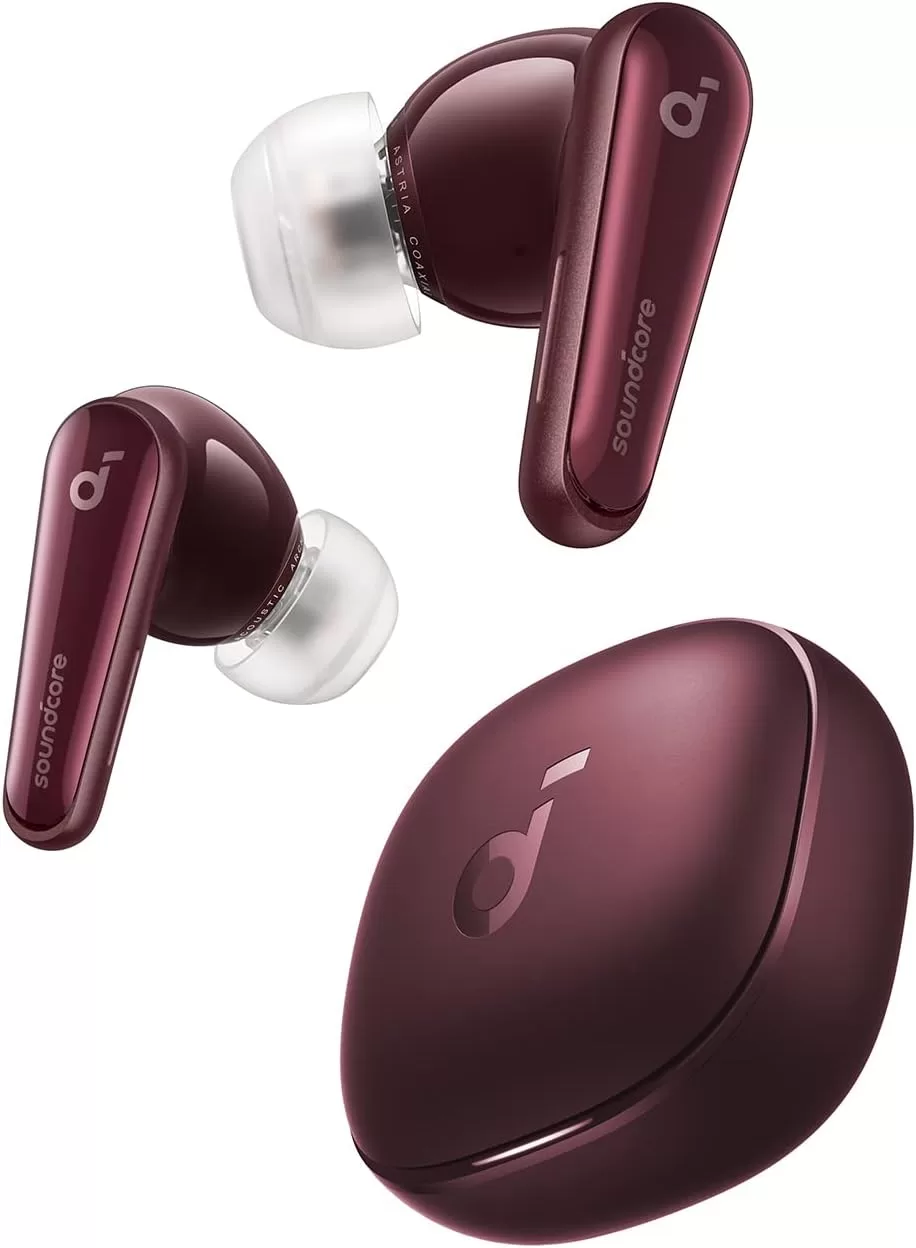 Anker Soundcore Liberty 4（ワイヤレスイヤホン Bluetooth 5.3）【完全ワイヤレスイヤホン/ウルトラノイズキャンセリング 2.0 / 3Dオーディオ / ワイヤレス充電/マルチポイント接続/外音取り込み / 最大28時間再生 / ハイレゾ / IPX4防水規格 / ヘルスモニタリング/PSE技術基準適合】ワインレッド